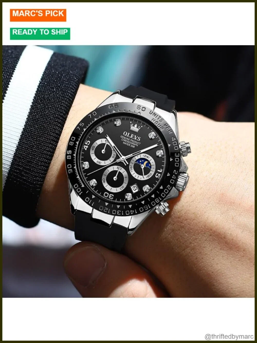 Business Diamond Moon Phase Chronograph Dress Watch Waterproof Analog Quartz